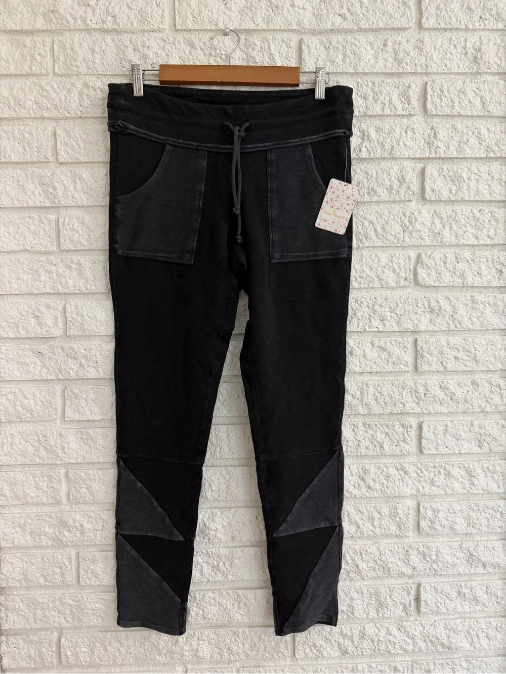 Free People Kyoto Black Washed Drawstring Patch-Pocket Leggings